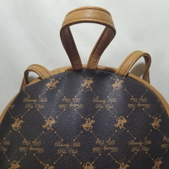 Beverly Hills Polo Club Womens Monogram Backpack Purse Brown Beige Zipper Close - Picture 8 of 16